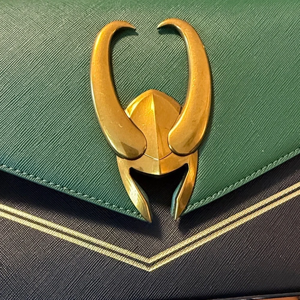 Loungefly Disney Marvel Loki hardware crossbody bag faux leather green/black - Picture 3 of 7
